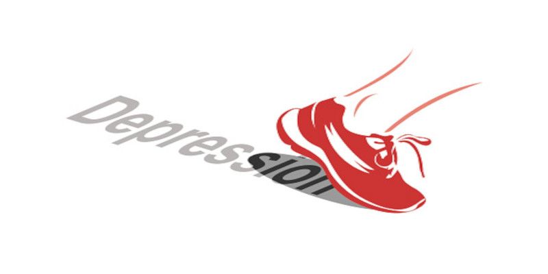 Vector image of a sport shoe stepping over the word depression.