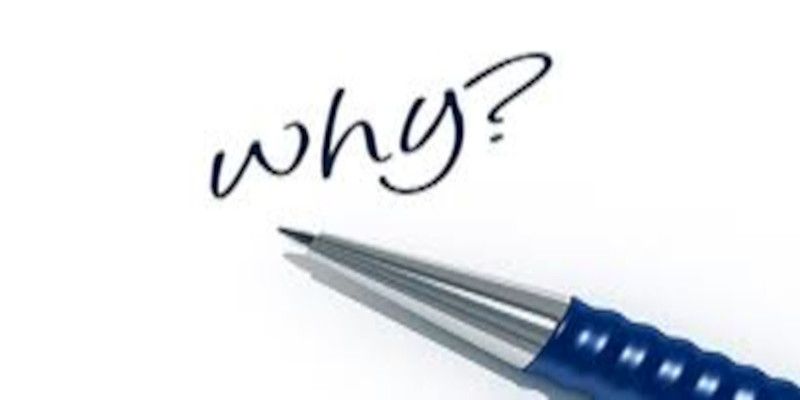 Picture of the word “Why?” being written down with a pen next to it on a white background.