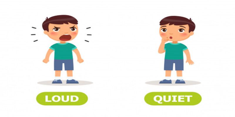 An illustration showing a boy being loud and another boy being quiet with a white background.