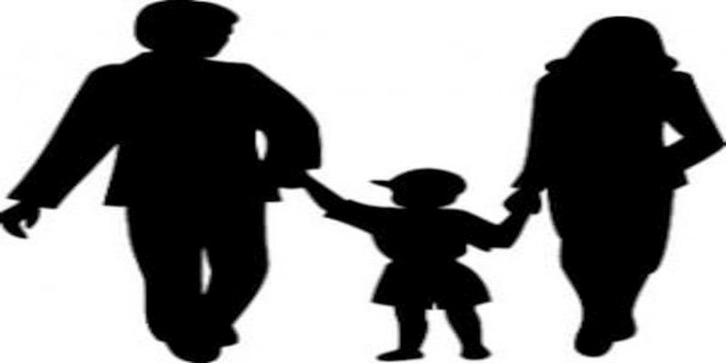 Illustration of a husband and wife holding the hands of their child.