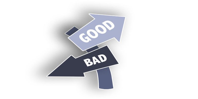 Illustration of a road sign saying “good”, pointing to the right, and a road sign saying “bad”, pointing to the left.