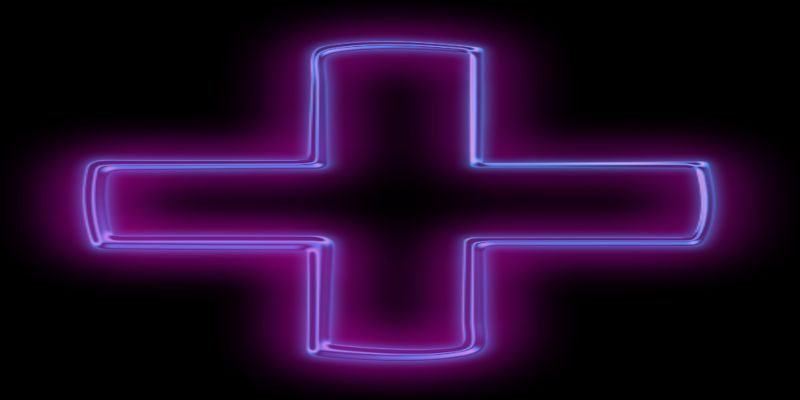 Image of a purple plus sign on a black background.