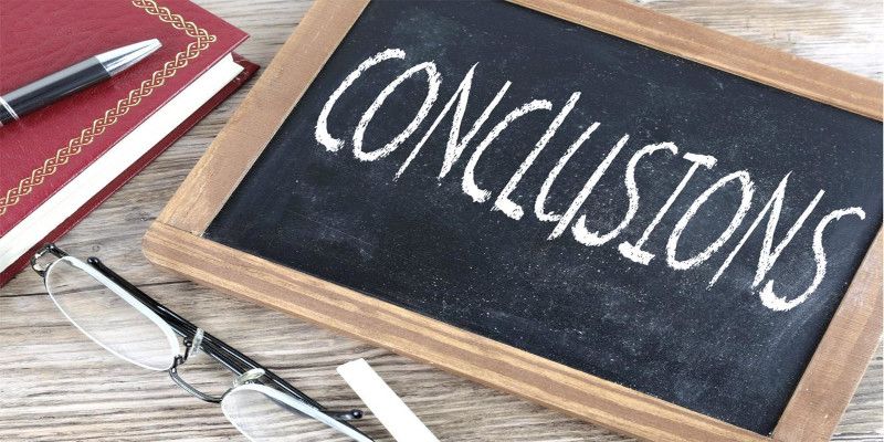 Image of the word, “conclusions” written on a black backboard with white chalk.