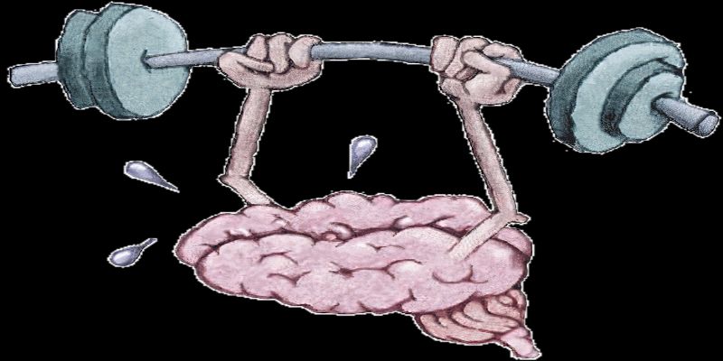 Illustration of a brain that's lifting weights.