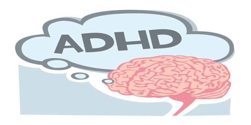Illustration of a brain having the thought, “ADHD.”