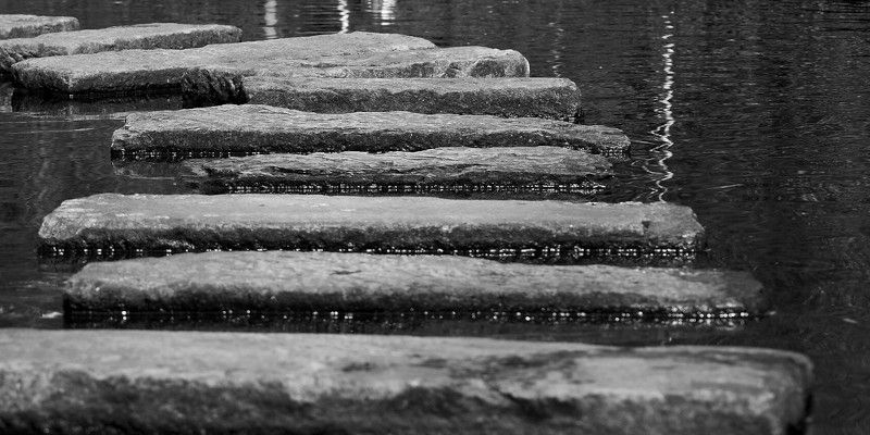 Image of stepping stones lying in the water.